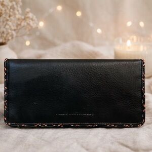 Aimee Kestenberg Black Leather Slim Wallet Floral Trim Designer organizer